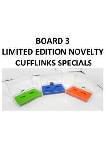Board 3 - Novelty Cufflink SPECIALS (Quantities of cufflinks next to name of Cufflink in ( () )